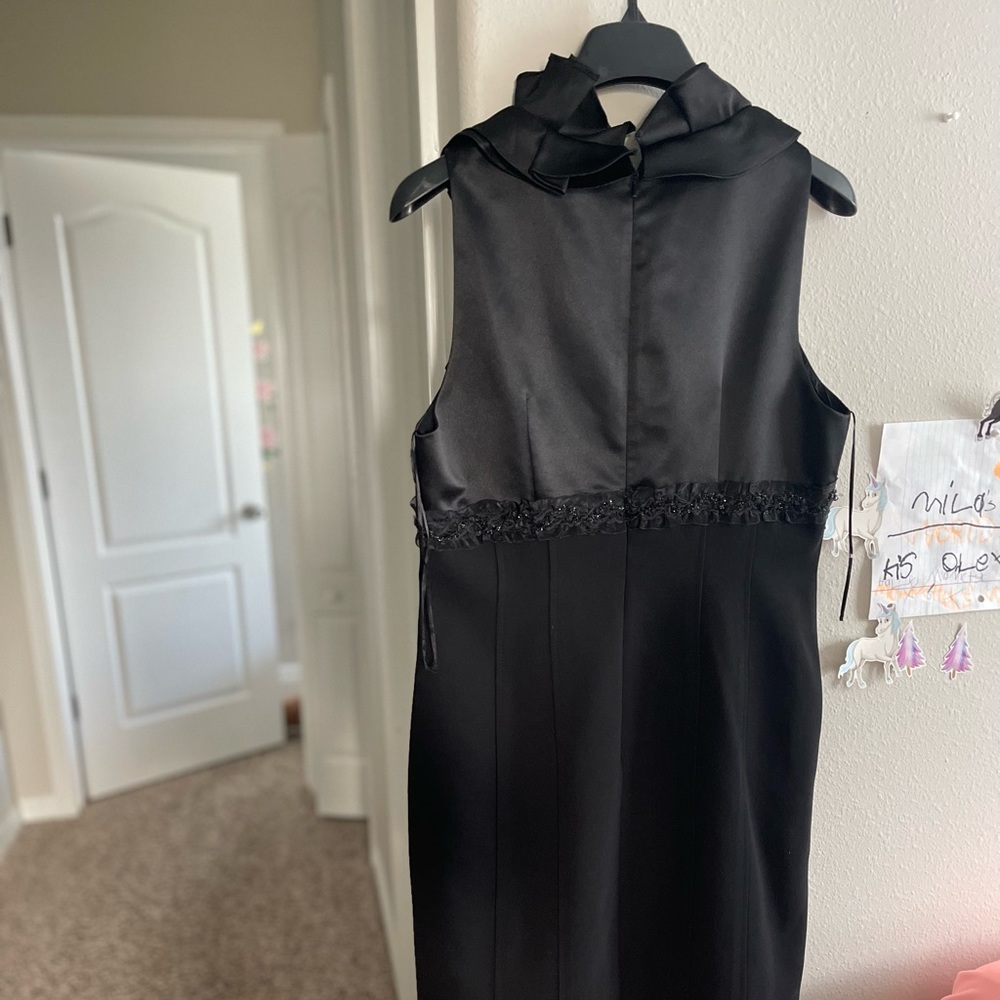 Js collection black ruffles neck dress in size 12